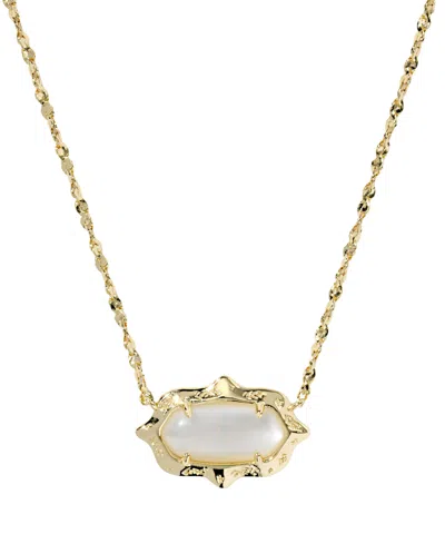 Kendra Scott Imitation Pearl And 14k Gold Over Brass Elisa Scallop Frame Short Pendant Necklace In Metallic