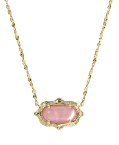 Kendra Scott Imitation Pearl And 14k Gold Over Brass Elisa Scallop Frame Short Pendant Necklace In Metallic