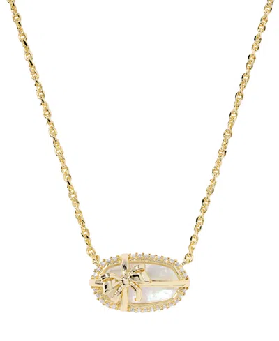 Kendra Scott Imitation Pearl & Crystal Elisa Bow Short Pendant Necklace In Gold