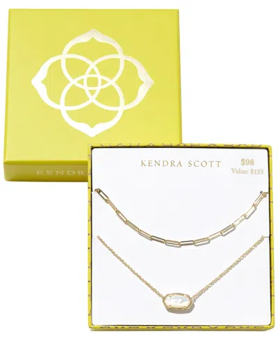 Kendra Scott Imitation Pearl Elisa And Courtney Pendant And Paperclip Chain Necklaces, 2-piece Set In Gold