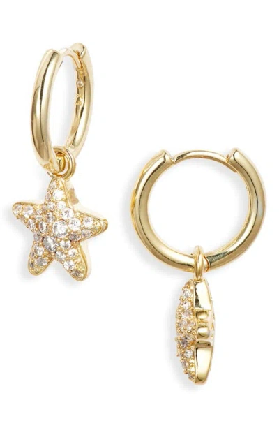 Kendra Scott Jae Pave Star Removable Charm Huggie Hoop Earrings In 14k Gold Plated In Gold White
