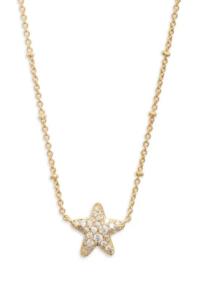 Kendra Scott Jae Pave Star Adjustable Pendant Necklace In 14k Gold Plated, 19 In Gold White Crystal