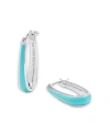 Kendra Scott Kelsey Color Inlay Oval Hoop Earrings In Rhodium Plated In Silver Turquoise Enamel