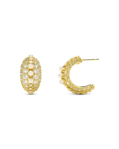 KENDRA SCOTT KRISTA CUBIC ZIRCONIA & CULTURED FRESHWATER PEARL C HOOP EARRINGS IN GOLD TONE