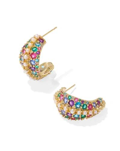 Kendra Scott Gold-tone Cultured Freshwater Pearl (2mm) & Crystal Pave Small Half Hoop Earrings In Gold Multi