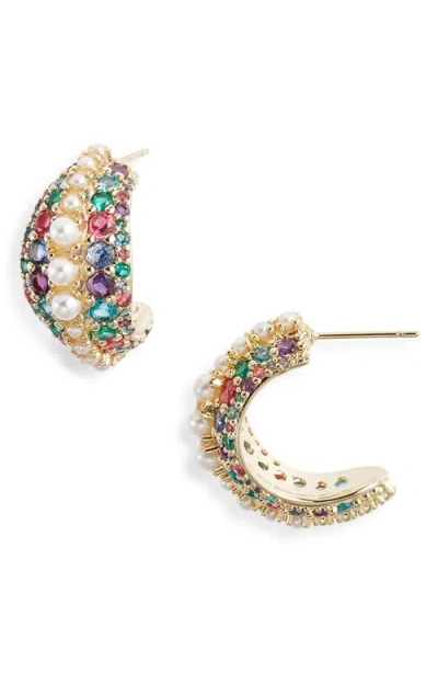 Kendra Scott Krista Pearl & Crystal Hoop Earrings In Gold Multi Mix