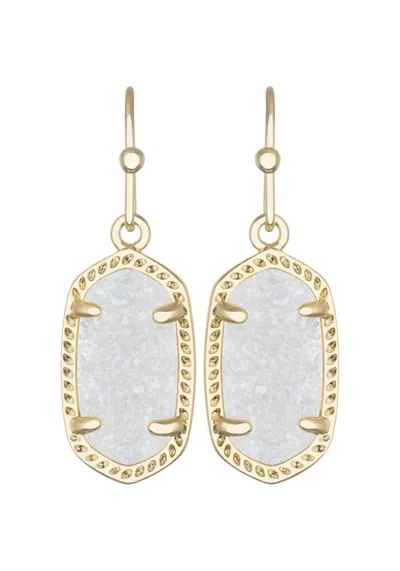 Kendra Scott Lee Gold Earrings - Iridescent Drusy - In Silver