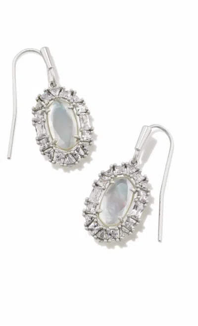 Kendra Scott Lee Rhodium Crystal Frame Drop Earrings In Ivory Mother-of-pearl In Multi