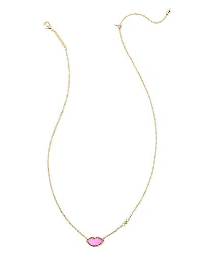 Kendra Scott 14k Gold-plated Gemstone Lips 18" Adjustable Reversible Pendant Necklace In Hot Pink Mother Of Pearl