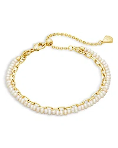 KENDRA SCOTT LOLO LINK & CULTURED FRESHWATER PEARL DOUBLE ROW SLIDER BRACELET IN 14K GOLD PLATED