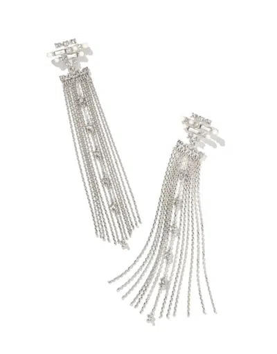 Kendra Scott Madelyn Statement Womens Rhodium Neutral Mix Tassel Earrings Erk120 In Silver