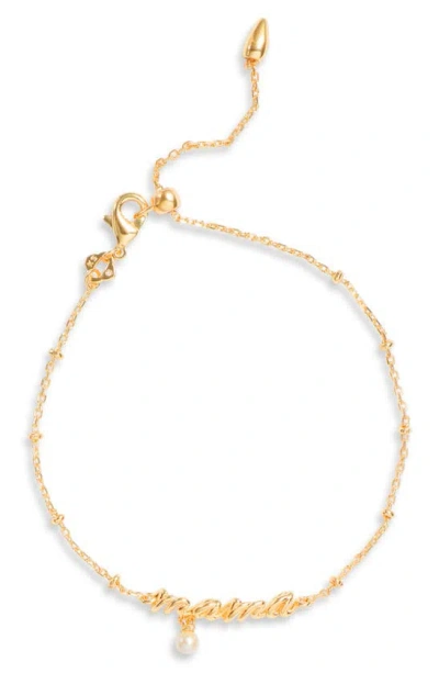 Kendra Scott Mama Freshwater Pearl Script Pendant Bracelet In Gold White
