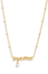 Kendra Scott Mama Freshwater Pearl Script Pendant Necklace In Gold White Pearl