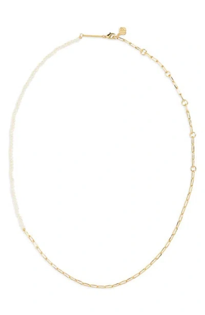 Kendra Scott Markie Half Chain & Freshwater Pearl Necklace In Gold