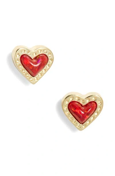 Kendra Scott Mini Ari Heart Stud Earrings In Gold Red Kyocera Opal