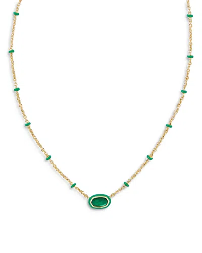 Kendra Scott Gold-tone Mini Elisa Enamel Frame Short Pendant Necklace, 15" + 4" Extender In Gold/emerald Illusion