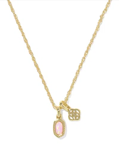 Kendra Scott Mini Elisa Dira Necklace In Gold Light Pink Lab Grown Opal