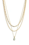Kendra Scott Mini Elisa Gold Triple Strand Necklace In Gold Light Teal Opal