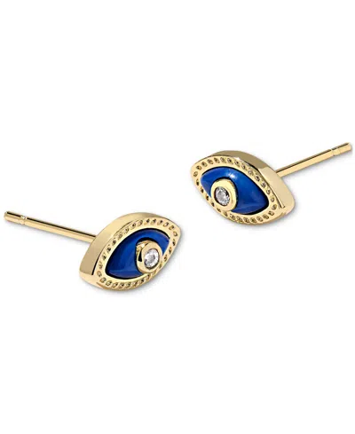 Kendra Scott Mini Eye Magnesite And Cubic Zirconia 14k Gold Over Brass Stud Earrings In Blue