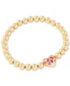 Kendra Scott Holland 14k Gold Plated Mixed Cut Stone Heart Charm Beaded Stretch Bracelet In Gold Pink