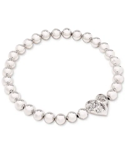 Kendra Scott Mixed-cut Stone Heart Charm Beaded Stretch Bracelet In Rhod White