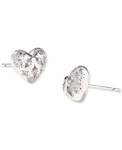 Kendra Scott Mixed-cut Stone Heart Stud Earrings In Rhod White
