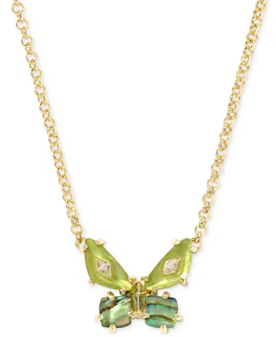 KENDRA SCOTT MIXED STONE BUTTERFLY PENDANT NECKLACE, 16" + 3" EXTENDER