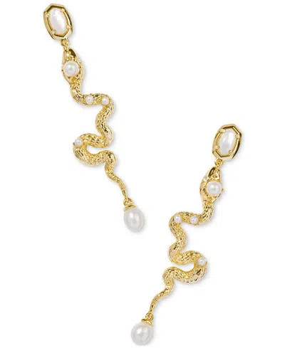 Kendra Scott Mother-of-pearl & Cultured Freshwater Pearl Snake Linear Drop Earrings In Gold