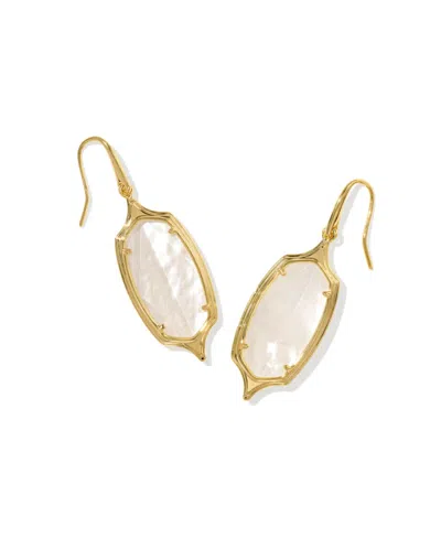 Kendra Scott Mother Of Pearl Crystal Frame Drop Earrings In Gold