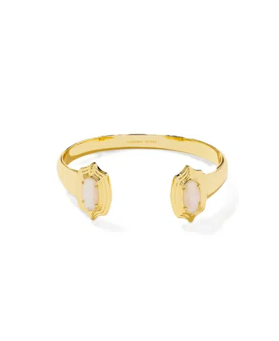 Kendra Scott Mother Of Pearl Elton Stepped Frame Adjustable Cuff Bracelet In Gold