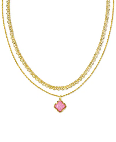 Kendra Scott Mother-of-pearl Rose Convertible Layered Pendant Necklace, 15" + 3" Extender In Gold