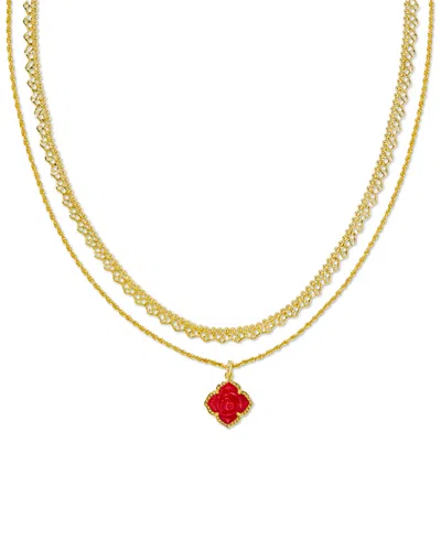 Kendra Scott Mother-of-pearl Rose Convertible Layered Pendant Necklace, 15" + 3" Extender In Gold