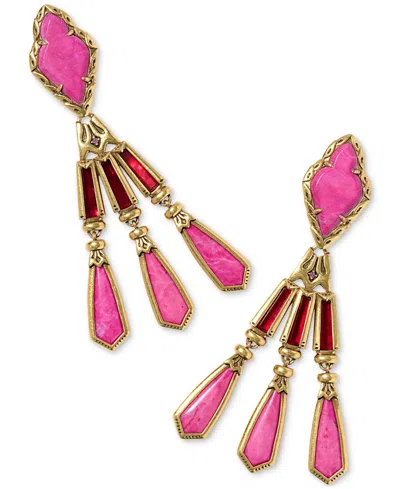 Kendra Scott Multi-stone Gold-tone Three-tier Drop Earrings In Pink