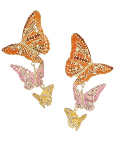 Kendra Scott Nano Gem And 14k Gold Over Brass Cailey Enamel Butterfly Statement Earrings In Orange