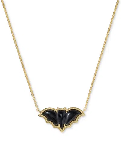 Kendra Scott Obsidian 14k Gold Over Brass Bat Pendant Necklace In Gray