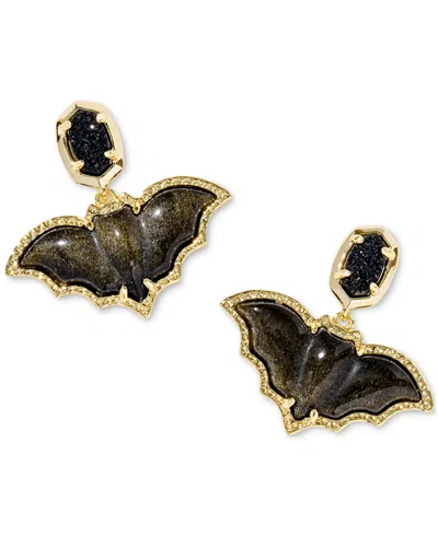 Kendra Scott Obsidian And Drusy 14k Gold Over Brass Bat Drop Earrings In Gray
