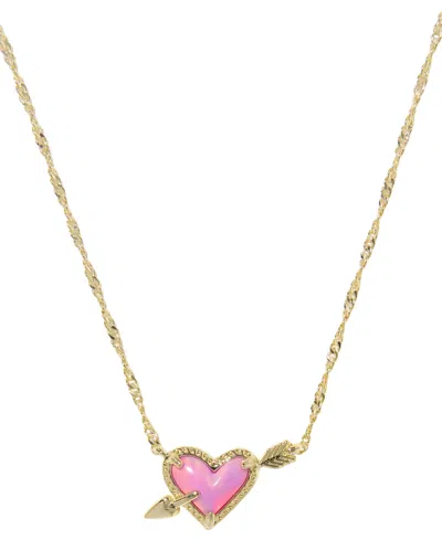 Kendra Scott Opalescent Resin Ari Heart Arrow Short Pendant Necklace In Gold