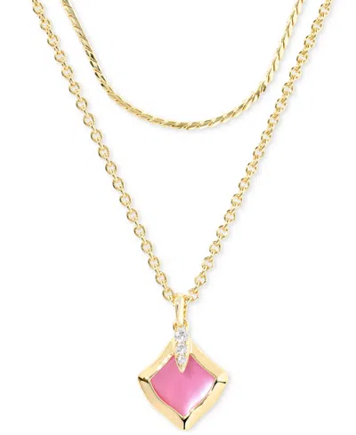 KENDRA SCOTT PAVE & COLOR MOTHER-OF-PEARL LAYERED PENDANT NECKLACE, 15" + 3" EXTENDER