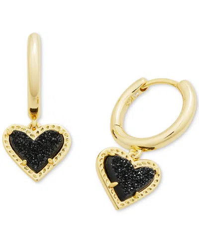 Kendra Scott Pave & Colored Heart Charm Huggie Hoop Earrings In Gold Black