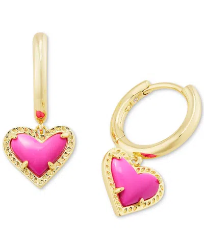 Kendra Scott Pave & Colored Heart Charm Huggie Hoop Earrings In Gold Neon