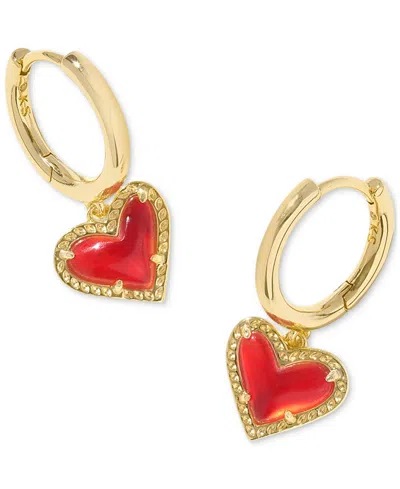 Kendra Scott Pave & Colored Heart Charm Huggie Hoop Earrings In Open Red
