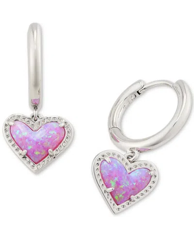Kendra Scott Pave & Colored Heart Charm Huggie Hoop Earrings In Rhod Bbblg