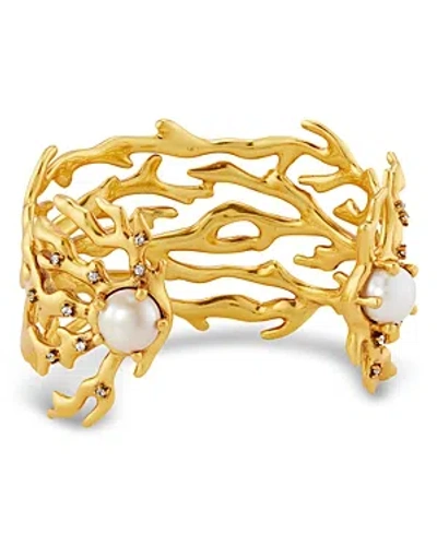 Kendra Scott Shea Pave & Cultured Freshwater Pearl Coral Statement Cuff Bracelet In Gold