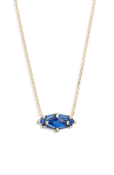Kendra Scott Short Lindy Rae Pendant Necklace In Gold Blue Crystal