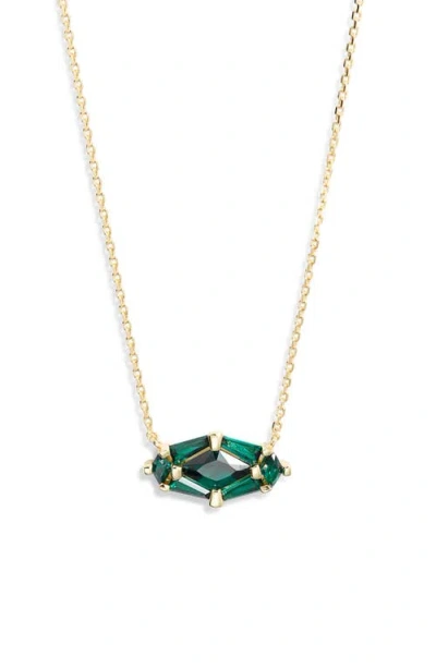 Kendra Scott Short Lindy Rae Pendant Necklace In Gold Green Crystal