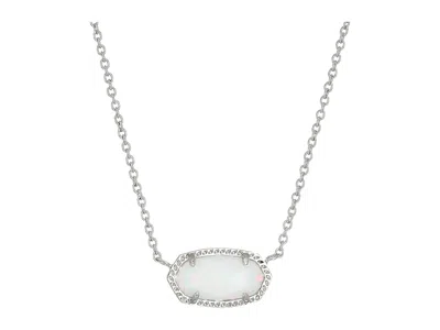 Kendra Scott Signature Elisa Rhodium Plated And White Kyocera Opal Pendant Necklace - In Metallic