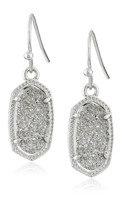 Kendra Scott Signature Lee Rhodium Plated Platinum Drusy Drop Earrings - In Silver