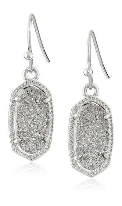 Kendra Scott Signature Lee Rhodium Plated Platinum Drusy Drop Earrings - In Silver