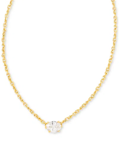 Kendra Scott Single Stone 16" Adjustable Pendant Necklace In Gold,white Cz Crystal