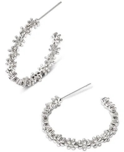 Kendra Scott Small Cubic Zirconia Daisy Chain C-hoop Earrings, 0.9" In Rhod White